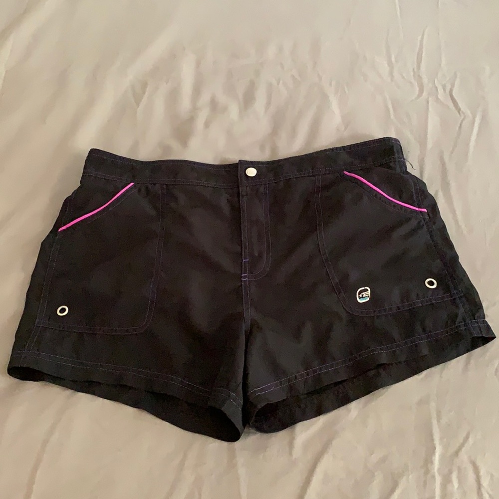 Free country black swim shorts w/brief, size large